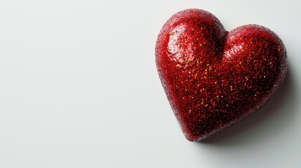Red stone heart sparkling with rhinestones on a white background.