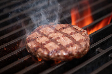 carne grelhada no broiler suculenta sabor fogo saboroso grelhado hamburguer bovino, grelha, braai,...