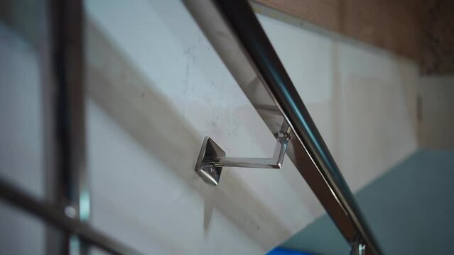 modern metal and staircase handrail, chrome style stairs with railing