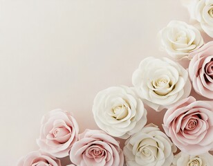 Pastel watercolour background with pile of marshmallow roses and copyspace. 