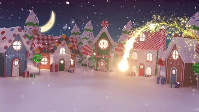 Animation of shooting star and winter scenery