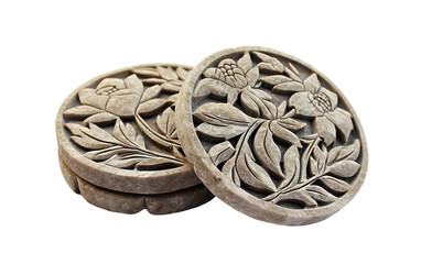 Artisan Stone Coasters Adorned with Delicate Florals on Transparent Background
