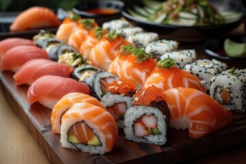 Japanese sushi food. Generative AI.