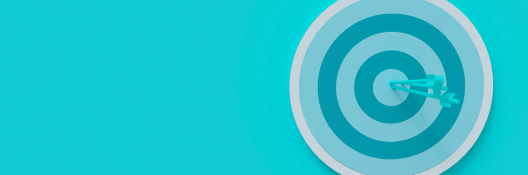 Three arrows hitting a target showing a challenge and excellence concept 3d render