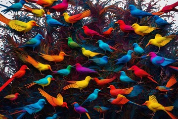 Fototapeta na wymiar red and yellow feather birds