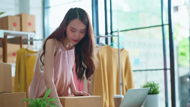 small business at home Clothes and accessories house brand online store. Female taking photos for sample dress cloth social media event comment and client checking example