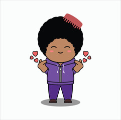 cute african afro boy. vector design illustration. Suitable for sticker, mug, t-shirt, etc. Eps 10