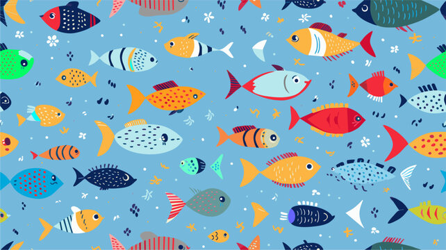 Seamless pattern with cute fishes, vector art