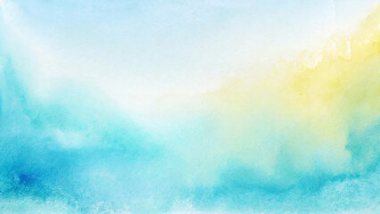 Abstract turquoise blue, blue and yellow watercolor splash background