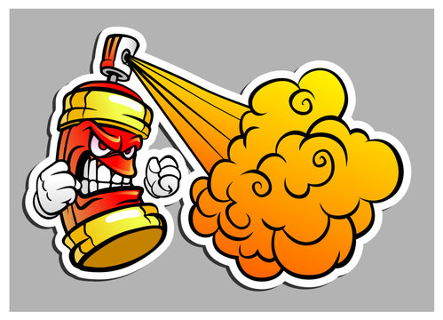 Cartoon pepper spray with gas. Template for banner. Vector drawing.