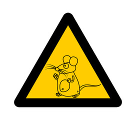 Black and yellow mouse with big mustache in yellow road sign - vector