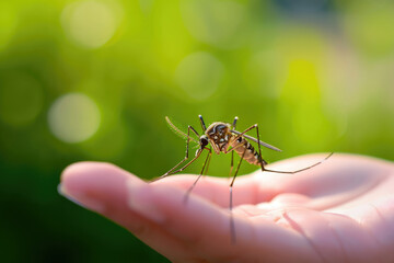 Mosquito Perched On Womans Hand