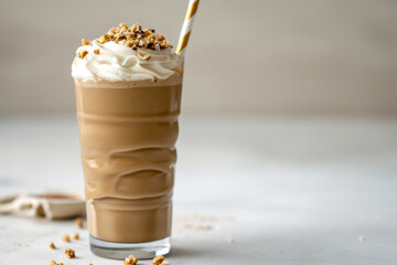 Peanut Butter Smoothie Captured Against A White Background