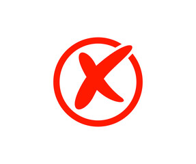 Red cross mark in circle icon. No red wrong symbol, delete, vote sign vector design and illustration.

