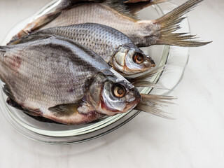 Dried Fish on a marble background.