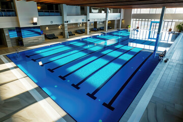 Obraz premium Interior of a large modern indoor swimming pool for training swimmers, top view