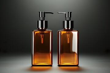 Amber Glass Pump Bottle Mock-Up - Liquid Soap, Shampoo Dispense