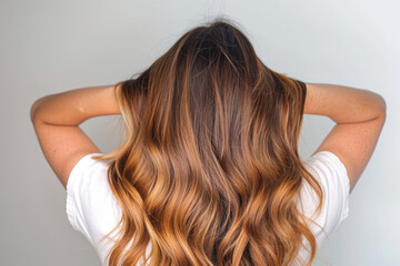 Balayage Hair Displayed By Woman Against White Background