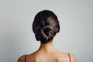 Elegant Woman With Chignon Hairstyle On White Background
