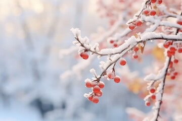 Beautiful tree branches covered with snow on winter day