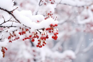 Beautiful tree branches covered with snow on winter day