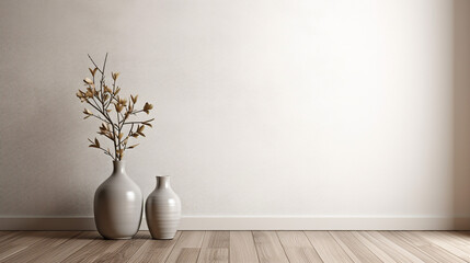 Captivating Minimalism: Modern Home Interior with White Classic Wall, Brown Parquet Floor, and Elegant Simplicity