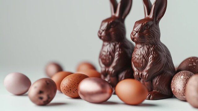 festive easter bunny, chocolate eggs, sweet, celebration, egg hunt, isolated on white background