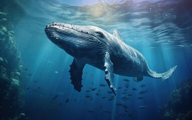 Whale swimming in the ocean,created with Generative AI tecnology.