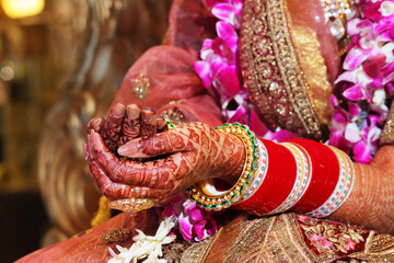 Closeup of bride hand at indian wedding