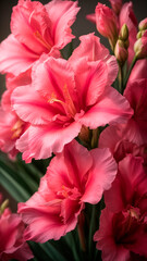 photo close up on beatifull light pink gladiolus flower details. AI generated