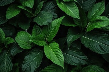 Dark green leaves in a garden represent the natural environment ecology and greenery - obrazy, fototapety, plakaty
