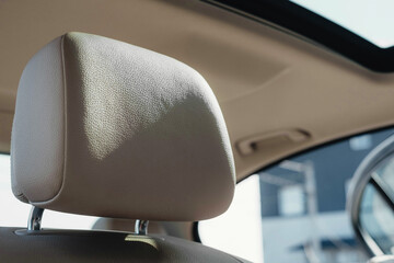 Interior of a business-class car, white perforated leather, aluminum, black lacquer, interior...