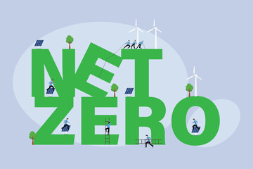 Net zero emissions and carbon dioxide neutral balance 2d flat vector illustration