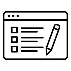Survey icon on website page with task list and pen