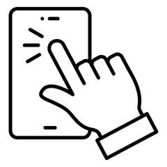 Touchscreen icon with hand clicking on smartphone screen