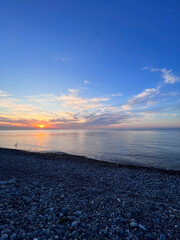 Fototapeta premium travel to Georgia - beautiful view of Black Sea at sunset in Batumi on autumn evening