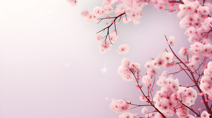 Pink flowers on pink background with copy space, generative ai
