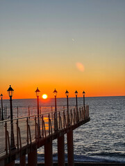 Obraz premium travel to Georgia - beautiful view of Black Sea at sunset in Batumi on autumn evening