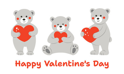 Cute bears and heart. Postcard for Valentine's Day. Flat style. - 706459100