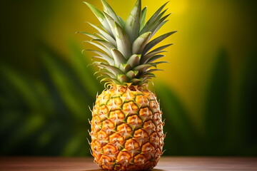 Fototapeta premium Close up pineapple isolated on black background, Pineapple slices with leaves, Generated AI