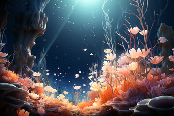 The light shines on the coral reef, soft light beige and beautiful views