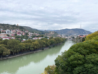 Panoramic Top View Of Tbilisi Center, Georgia, Famous Landmarks
