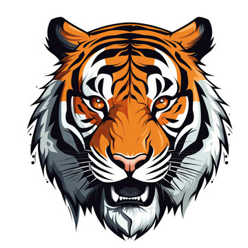 Modern Mascot Art with Intense Stare and Vivid Colors, Tiger head illustraton logo icon clipart animal