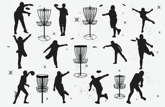 Disk Golf silhouettes set. 