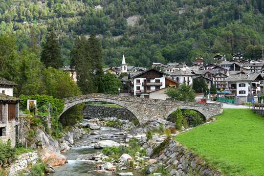 View at the village of Gaby on Aosta valley in Italy