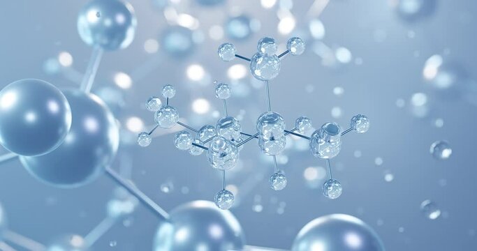 Acetylcholine, rotating 3D model of neurotransmitter, seamless looped video, molecular structure with selective focus