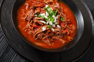 birria de res, mexican beef stew in pepper sauce