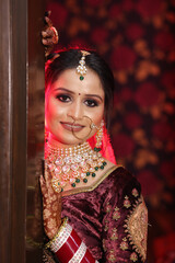 Portrait of indian bride wearing jewellery and makeup