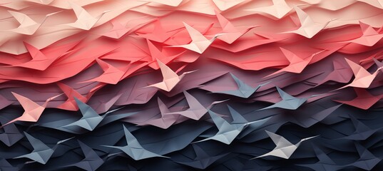 Obraz premium Abstract papercut craft origami pattern in various peach fuzz and dark blue color tones