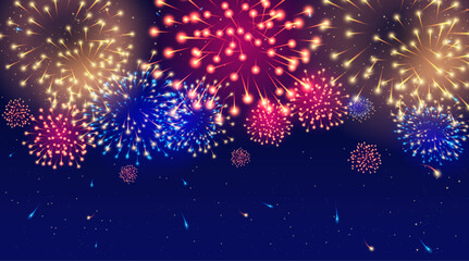 Festival fireworks at sky background - obrazy, fototapety, plakaty